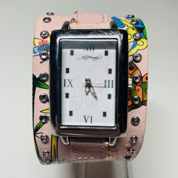 Ed Hardy Leather Pink Floral Watch. 0054 - Picture 1 of 9